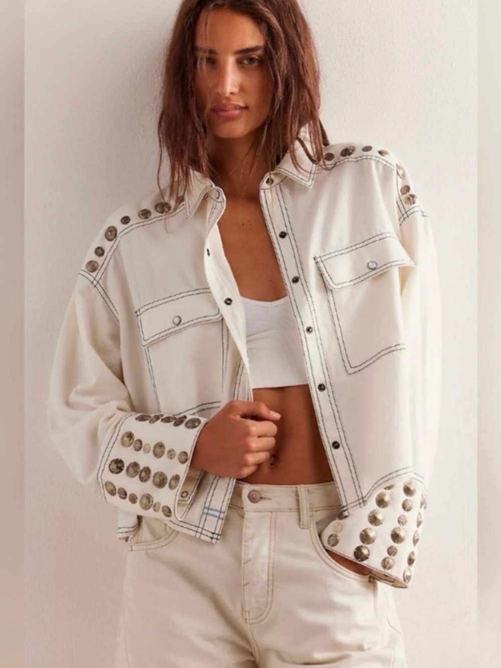 Free People Studded Cream Jacket NWT